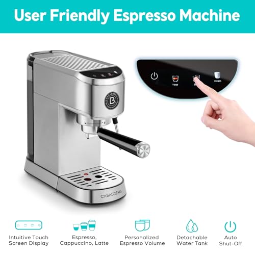 CASABREWS CM5418J Espresso Machine 20 Bar, Professional Espresso Maker with Milk Frother Steam Wand, Stainless Steel Cappuccino Latte Machine with 34oz Removable Water Tank and Touchscreen, Silver