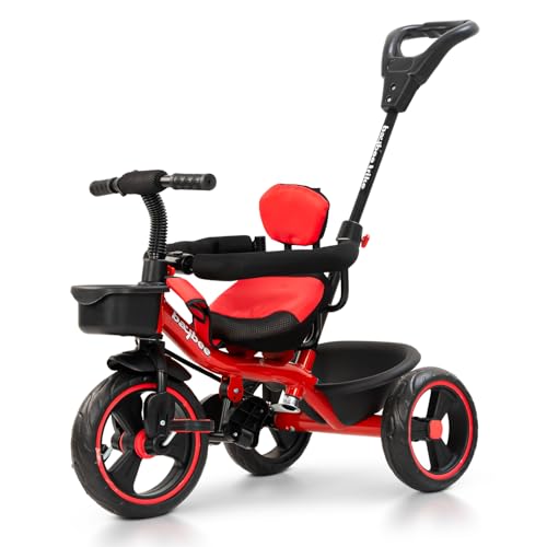 Image of Baybee 2 in 1 Baby Tricycle for Kids | Smart Balance Baby Trikes with Parental Handle, Cushion Seat, Safety Guardrail & Dual Storage | Kids Cycle for 2-5 Years Boy Girl (Tovino Red)