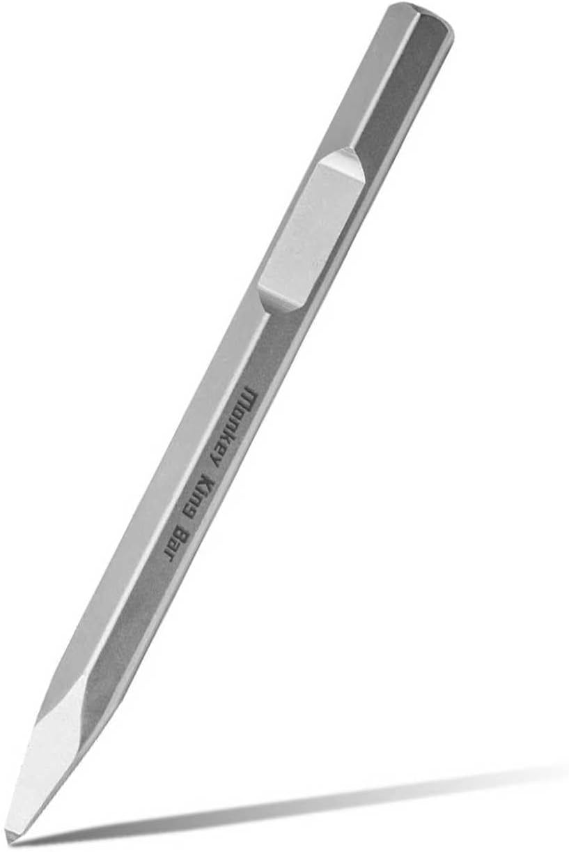 Monkey King Bar- Long 16 Inch Hex Chisel Bit- Flat Chisel Bit Ideal for Removing Masonry- Notch 1-1/8" Hex & Spline Hammer Steel