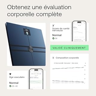 Withings Body Comp - Balance connéctée avec analyse corporelle, Wi-Fi & Bluetooth avec écran couleur, Balance digitale avec précision de la graisse viscérale, du cœur