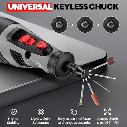 Image of Rotary Tool - 8V Cordless Rotary Tool w 2 Shield Attachments & Suitcase, 3.0Ah Battery Keyless Chuck 5-Speed Power Rotary Tools, 106 Rotary Tool Kit Accessories for Wood Grinding Cutting DIY Crafting