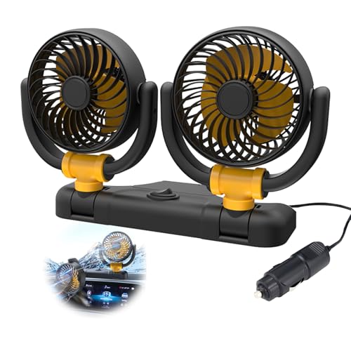 Berelin Ventilateur de voiture 12 V - Double tête - Rotation à 360° - Avec allume-cigare - Puissant et silencieux - Pour voiture, van, SUV, RV, bateau
