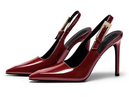 Image of Coutgo Women's Slingback High Heels Pointed Toe Stilettos Metal Buckle Dress Party Pump Shoes