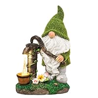 TERESA'S COLLECTIONS 22.5cm Gartendeko für Draußen,Gartenzwerg lustig Wetterfest Figur,Gartenzwerge für Außen mit LED Solarlaterne aus Kunstharz Grüne Gartendeko Draußen Geschenke für Frauen Mama