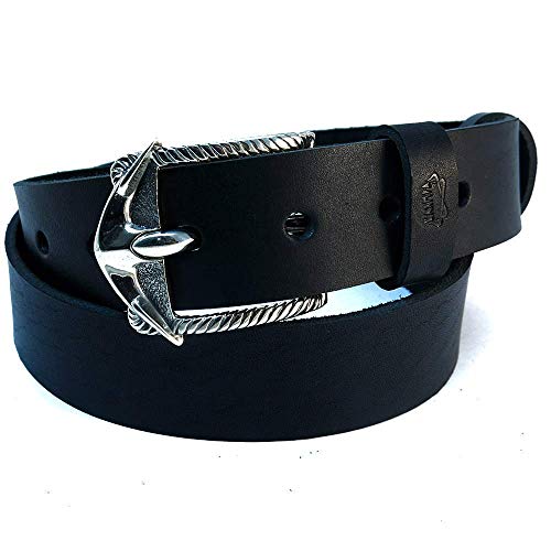 Leather Belt with Anchor german silver buckle, Handmade Navy solid german silver belt buckle on leather belt3