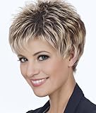 SEVENCOLORS Short Pixie Cut Wigs for White Women Mixed Blonde Short Wigs with Brown Roots Synthetic Natural Hair Wigs for Women