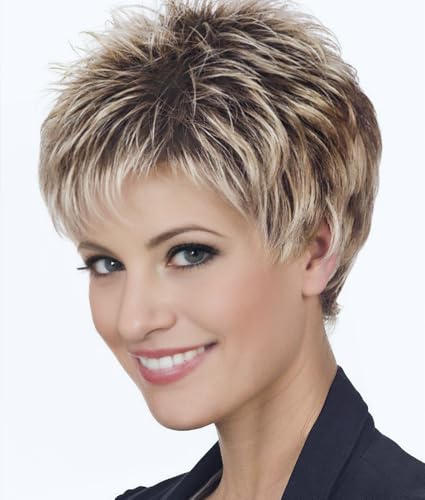 SEVENCOLORS Short Pixie Cut Wigs for White Women Mixed Blonde