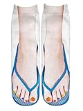 Ryshman 3D Manicure Print Funny Flip Flop Socks Low Cut Ankle Silly Socks for Sandal- A Gag Gift (30cm, Blue2, 1pair)