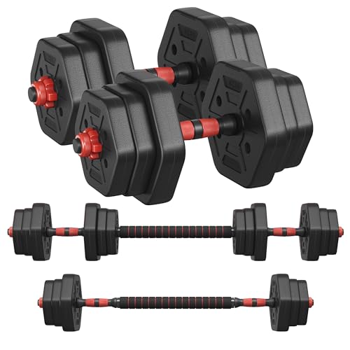 SONGMICS Set di Manubri con Barra di Collegamento, Manubri Corti, Bilanciere da 20 kg, Peso Esagonale per Allenamento, Fitness, Sollevamento Pesi a Casa, Palestra, Nero Inchiostro SYL200B01