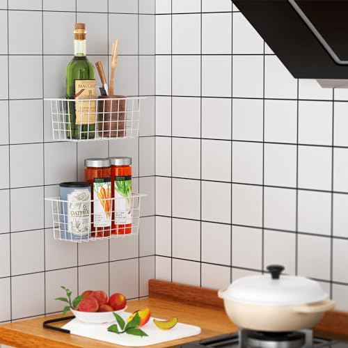 MaraFansie-Hanging-Kitchen-Baskets-Wire-Storage-Basket-Adhesive-and-Screws-Basket-Over-the-Cabinet-Door-Organizer-with-Adhesive-Strips-and-Screws-Accessories-2-Installations-2-Pack-White