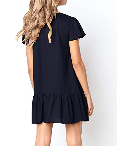 Image of Imysty Womens Polka Dot V Neck Button Down Ruffles Loose Mini Short T-Shirt Dress
