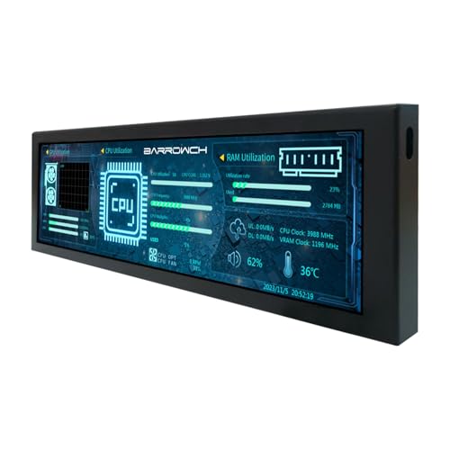 VSDISPLAY 8.8 Inch LCD Monitor 1920x480 IPS Screen with Theme Editor as Computer PC Sensor Panel Temperature CPU GPU RAM Data Monitoring Secondary Display,Black