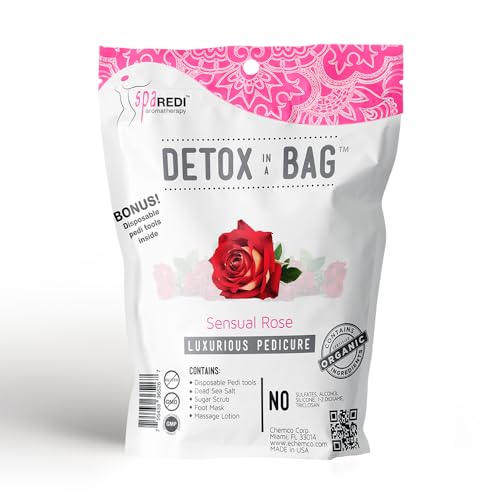 SPSPA REDI Detox In A Bag Pedicure Kit -Pedicure Massage for Tired Feet, Detoxifies and Refreshes Feet, Refreshing Rose