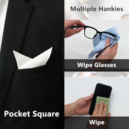 Image of Luckyvestir Pocket Squares for Men, 9 inch Cotton Linen Sage Handkerchiefs Men Women with Pocket Square Holder for Suits Business