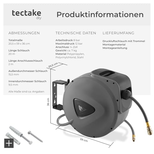 Druckluftschlauch-Aufroller 20 Meter von tectake