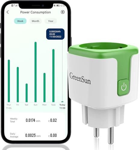 Prise Connectée Alexa, GreenSun Prise Connectée Prise Programmable Connectées et Intelligentes Consommation Electrique Compatible avec Alexa Prise Connectée Electrique Avec Mesure Consommation 16A