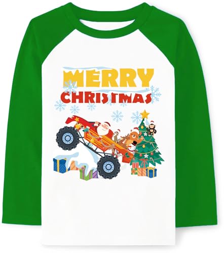 Image of Tkria Boys Girls Christmas Shirts for Kids Deer Monster Truck Excavator T-Shirt Long Sleeve Sweatshirt Toddler Tee Top 2-10T