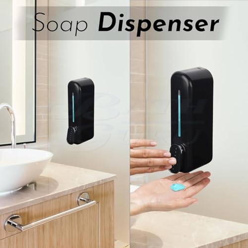 Image of Liquid Soap Dispenser Wall Mounted for Bathroom & Wash Basin | Handwash Bottle Holder, Shampoo & Sanitizer Dispenser for Kitchen, Toilet & Shower Use (Pearl Black) (350ML)