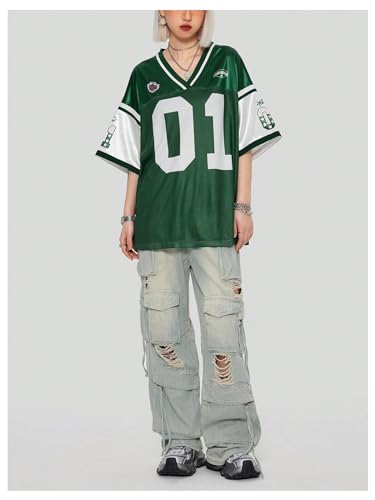 SHENHE Women's Oversized Jersey Y2K Number Print Graphic Mesh Drop Shoulder Football Jerseys Summer Tops3