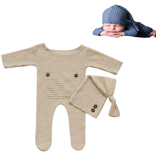 Image of Fashion Newborn Boys Girls Baby Photo Shoot Props Outfits Crochet Clothes Long Tail Hat Pants Photography Props