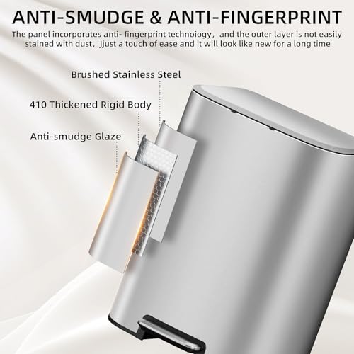 Image of KUK 5.3 Gallon Kitchen Trash Can with Lid, Heavy Duty Hands-Free Stainless Steel Commercial Step Trash Bin with Removable Inner Bucket, Pedal Rubbish Bin for Home Office and Kitchen, 20L /5.3Gal