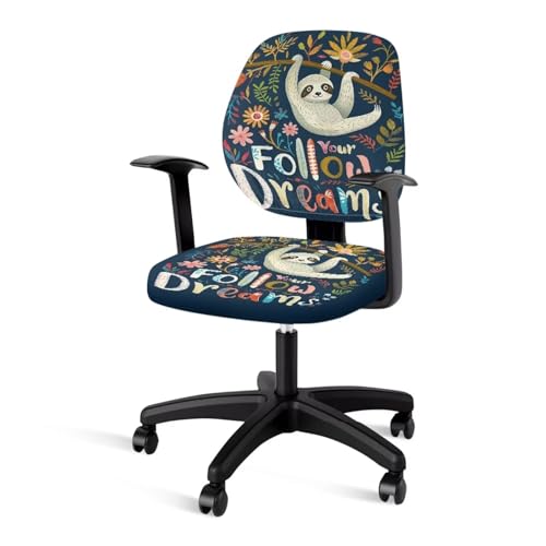 ELEDIZI Sloth Office Chair Cover, Gaming Chair Covers, Soft Stretch Washable, Cute Sloth Floral, Universal Size, 17