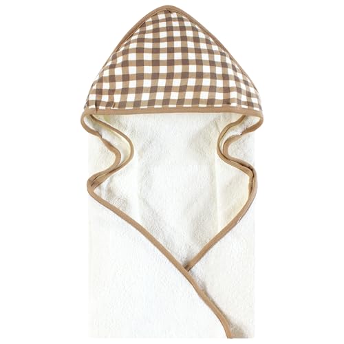 Image of Hudson Baby Unisex Baby Cotton Poly Animal Face Hooded Towel, Brown Gingham Puppy, One Size