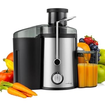 LEHMANN Centrifuga Frutta e Verdura, Rapida Preparazione del Succo, Estrattore Frutta e Verdura con Bocca da 65 mm, 2 Livelli di Velocità, Contenitore Polpa 1,5 L e Succo 450 ml, Acciaio Inox