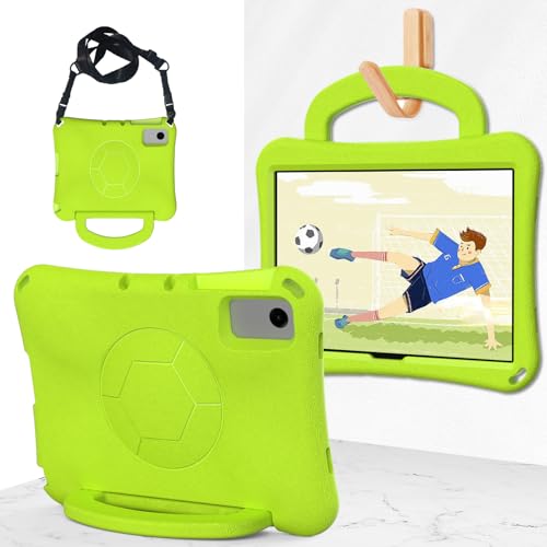 Coque Samsung Tab A11 Plus 2025 résistante aux chocs avec poignée ergonomique rotative jaune-vert