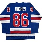 Facsimile Autographed Jack Hughes United States USA Blue 2026 Reprint Laser Auto Hockey Jersey Size Men's XL