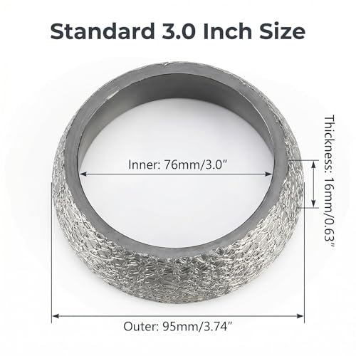 Image of 3 Inch 76mm Exhaust Donut Gasket, Stainless Steel Mesh Reinforced Exhaust Flange Gasket, High Temp Leak-Proof Muffler Gasket for 3 inch Exhaust Pipe /Muffler /Manifold, 2 Pack