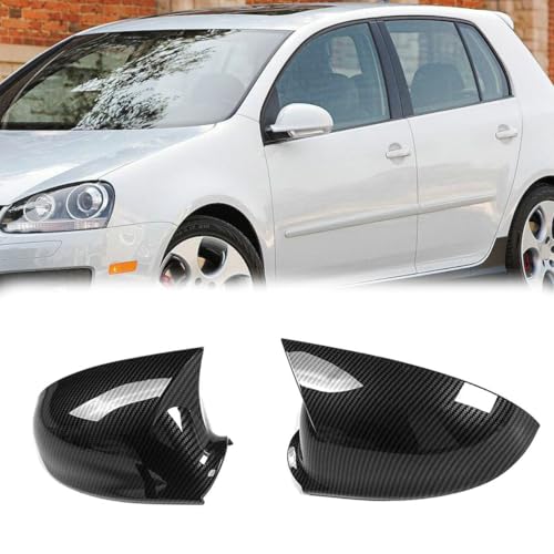 Pair Carbon Fiber Black Side Wing Mirror Cover Caps For VW Golf GTI Jetta MK5 2003-2009 Left&Right Side, Rearview Mirror Cover Decoration Trim