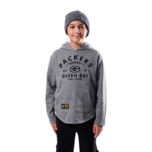 Ultra Game NFL Green Bay Packers Youth Fleece Hoodie Pullover Sweatshirt Vintage Logo, Grey Snow, 18 20