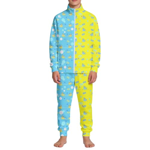 SQPO Spliced Duck Unisex Kids Jogging Set Long-Sleeved Zippered Fashionable Sports Jacket Sweatpants Modern Sports Suit Large 150