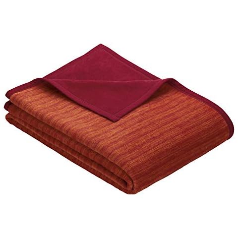 IBENA cozy Blanket Fano 0987 / Coverlet/red/orange/throw blanket/striped bedspread / 150x200 cm/snug and soft cotton blend Cover