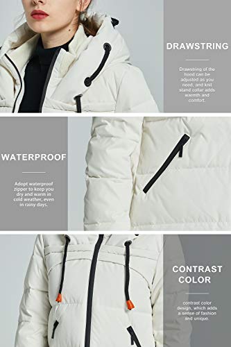 Orolay Women's Thickened Contrast Color Drawstring Down Jacket Hooded Parka Long Puffer Coat White M #TOP4