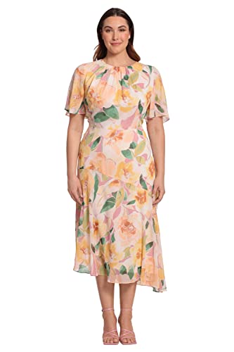 Image of Maggy London Women's Maggy London Women's Dresses Short Flutter Sleeve Fit and Flare Dress with Asymmetric Hem Tier