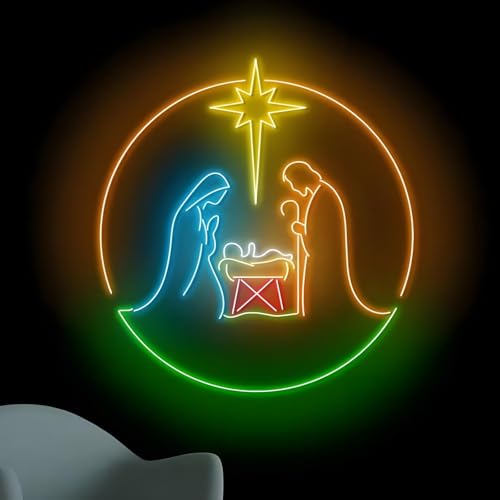 Nativity Scene Led Sign, Christmas Neon Light for Wall Decor Jesus Led Light Up Sign Jesus Birthday Decor for Christmas Party Bedroom Backyard