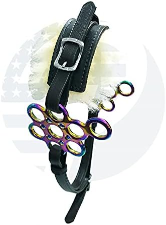 Rainbow Multi Hackamore Bitless Horse Bit English Western Black Leather with Genuine Fur