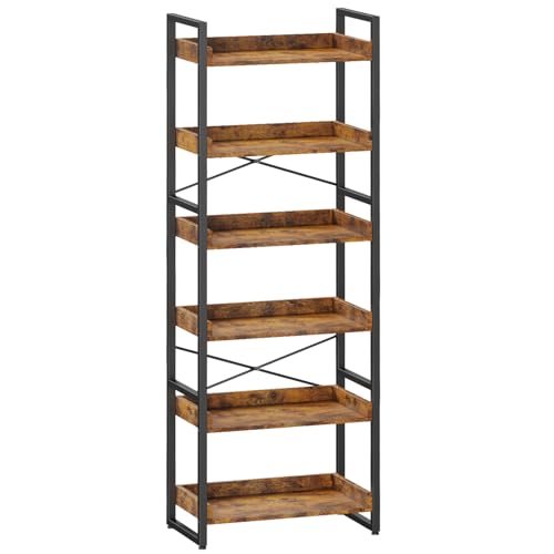 Cheersstar 6-Tier Bookshelf, 6 Tier Industrial Bookcase, Standing Bookshelves, Tall Display Rack with Steel Frame for Living Room, Bedroom, 11.8 x 20 x 69 Inches, Rustic Brown