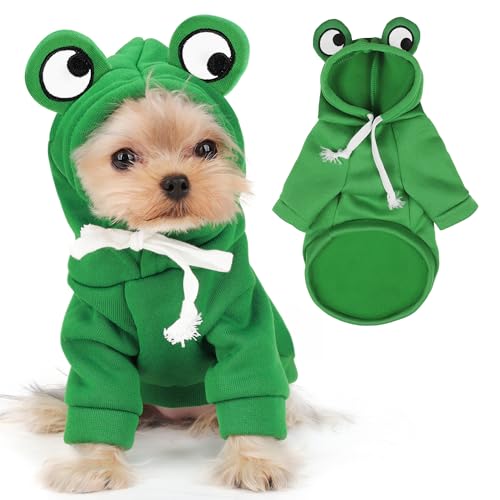 Adorable Frog Dog Hoodie with Cute Frog Eyes,Warm and Cozy Cotton Blend Sweatshirt for Small,Medium Dogs Perfect for Fall,Dog Costumes,and Cosplay Parties,Pet Outfit for All Occasions.Green S