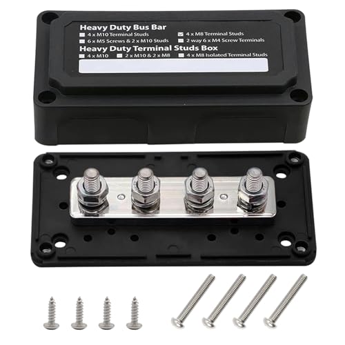 4 x M8 (5/16") Studs Power Distribution Block Bus Bar 12V, Ampper Waterproof HD 200A Marine BusBar Battery Distribution Block W/Cover for Auto Boat Solar (Black)