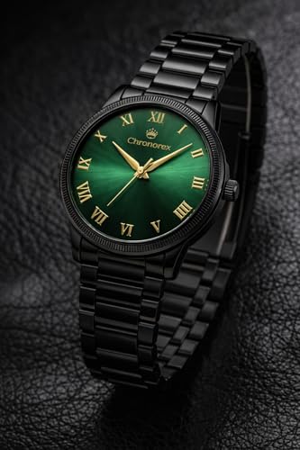 Image of Astrologer-Recommended Luxury Green Roman Dial, Black Chain Watch for Men - Green Dial, Roman Numerals,Black Chain Vastu-Friendly, Stainless Steel, Chronograph, Waterproof, Elegant Design