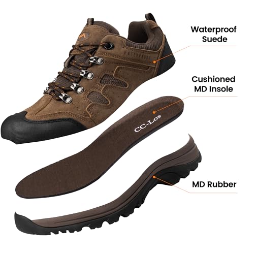 CC-Los Herren Wanderschuhe Wasserdicht | Leichte Trekking Outdoorschuhe Atmungsaktive Walkingschuhe | Braun Größe 44