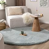 FRAAI | Home & Living Hochflor Teppich Rund   Comfy Supreme Türkis   Ø 120 cm   Shaggy, Einfarbig   Modern, Skandinavisch   Wohnzimmer, Esszimmer, Schlafzimmer   Fellteppich