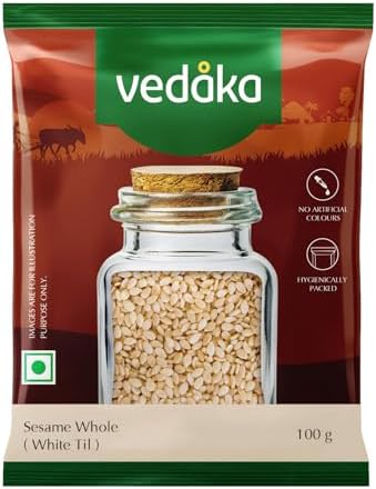 Amazon Brand - Vedaka Sesame Whole ( White Til) | 100 g | Ideal for Tempering (Tadka), Garnishing & Baking | No Artificial Preservatives