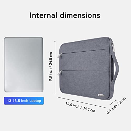 V Voova 13 13.3 14 Inch Laptop Sleeve Carrying Case Compatible With Macbook Air,Macbook Pro 14/M1,13.5" Surface Book 3/Laptop 4,Hp Envy 13,Chromebook,Slim Computer Bag Cover With Handle,Grey #TOP2