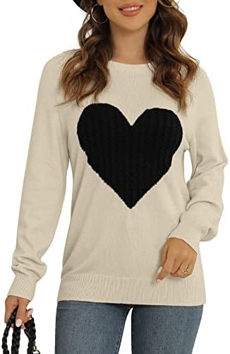 QIXING Women's Pullover Sweater Round Neck Long Sleeve Heart-Shaped Sweater - Image 5