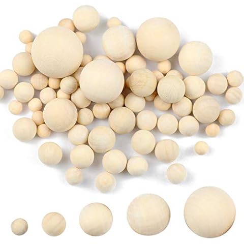 100 Pieces Round Wooden Ball Small Wood Craft Balls Natural Unfinished Wood Balls Wooden Spheres for DIY Projects Building, Kids Arts Crafts Toy, 3/8 inch & 1/2 inch & 3/4 inch & 1 inch & 1-1/4 inch Cover