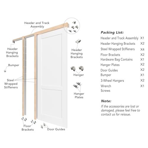 Image of Sliding Pocket Door, 28 inch x 80 inch, 2-Panel Core with Frame and Hardware Kit Set, Interior Doors for Pocket Door, White Primed - No Panel Assembly Required